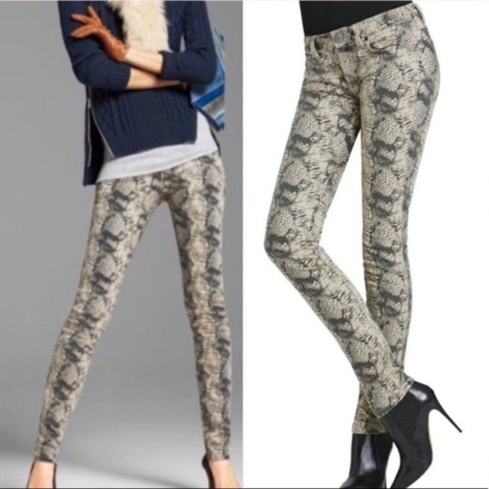 CAbi Diamondback Snakeskin Print Super Skinny Low Rise Jeans Style 958 Size 4